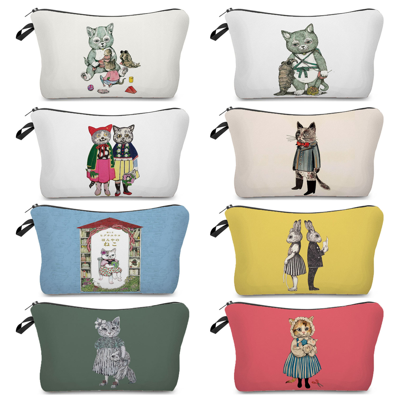 Pillow Cover Sublimation - Tas Rias Wanita Mode Ilustrasi Kucing